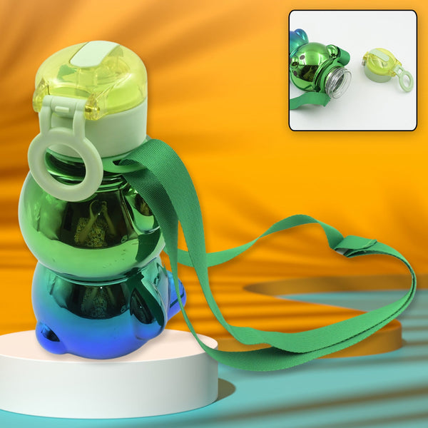 Cute Plastic Water Bottle with Strap & Stickers | Kids School Water Bottle with Straw (1 Pc)