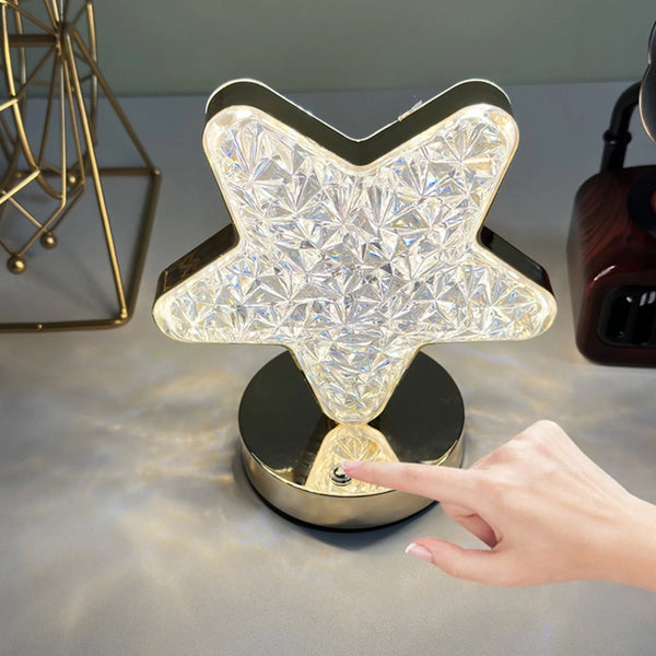 Star Crystal Diamond Touch Lamp – USB Rechargeable, 3-Way Dimmable